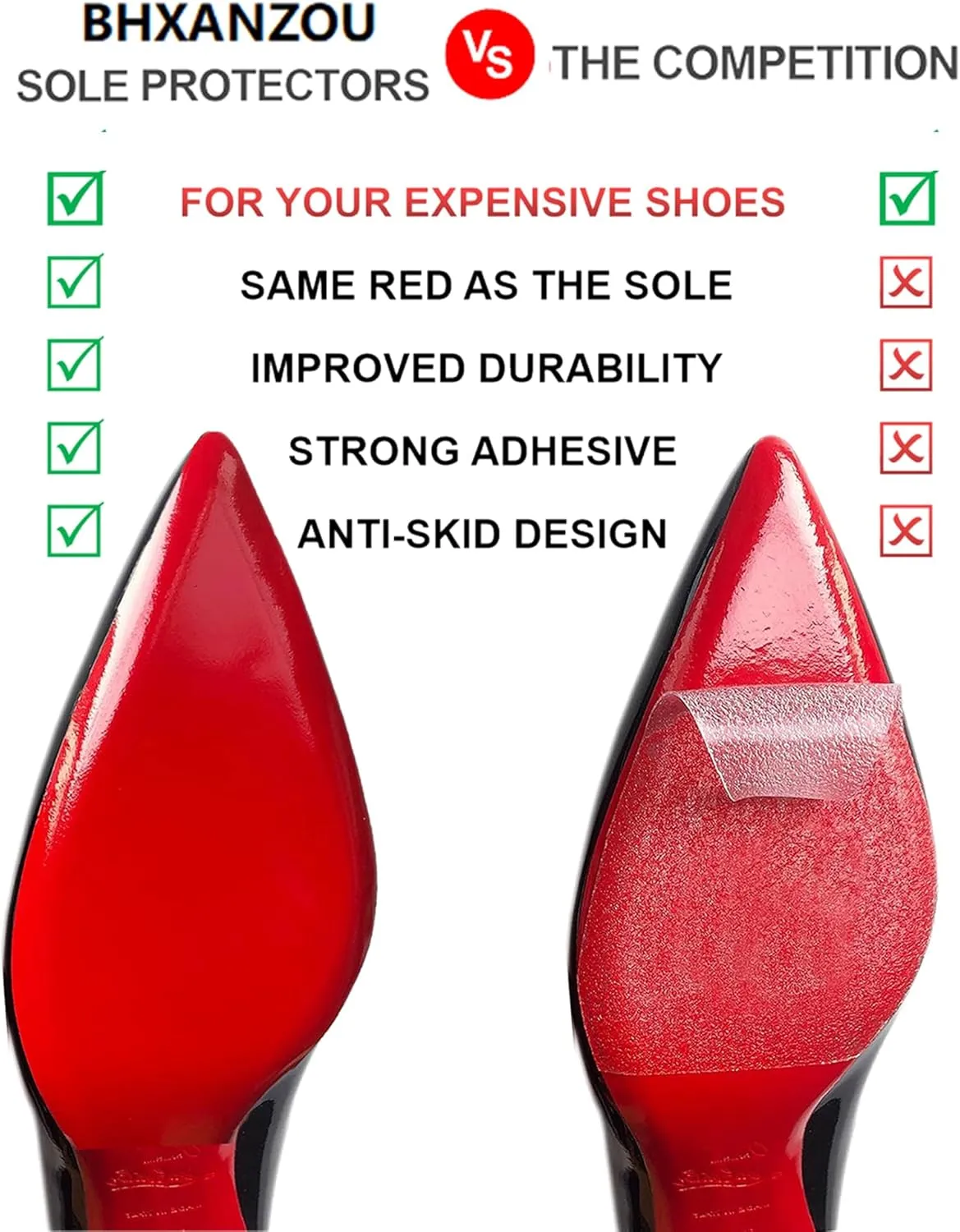 Red Bottom Shoe Protector Compatible with Christian Louboutin Shoes,Self-Adhesive Sole Guard to Protect & Restore Shoe Bottoms,Anti-Slip Replacement for High Heels (6"x4.5",Mirror Face 6Pcs)