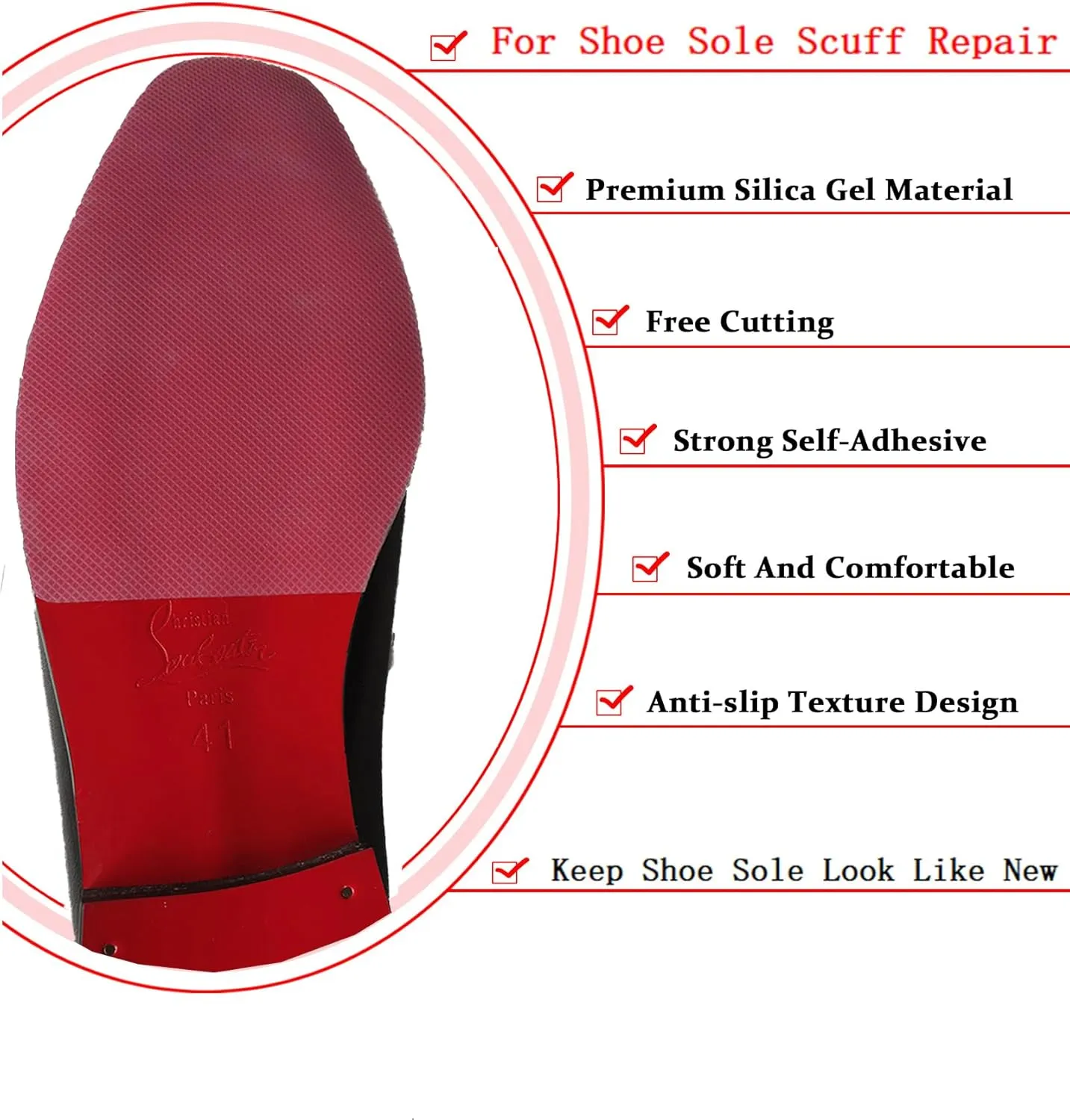 Red Bottom Shoe Protector Compatible with Christian Louboutin Shoes,Self-Adhesive Sole Guard to Protect & Restore Shoe Bottoms,Anti-Slip,Restores & Protects Soles(6"x4" Clear 3Pairs)