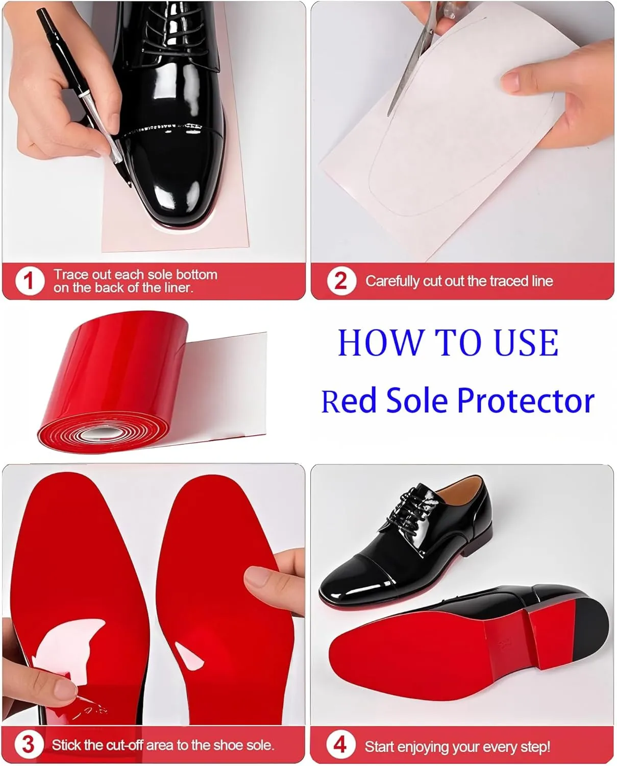 Red Bottom Shoe Sole Protector,Sole Guard - Non-Slip Shoe Pads | Perfect Match for Christian Louboutin Heels | Smooth Surface Traction | Scratch Prevention(4.5 in*40 in Mirror Red)