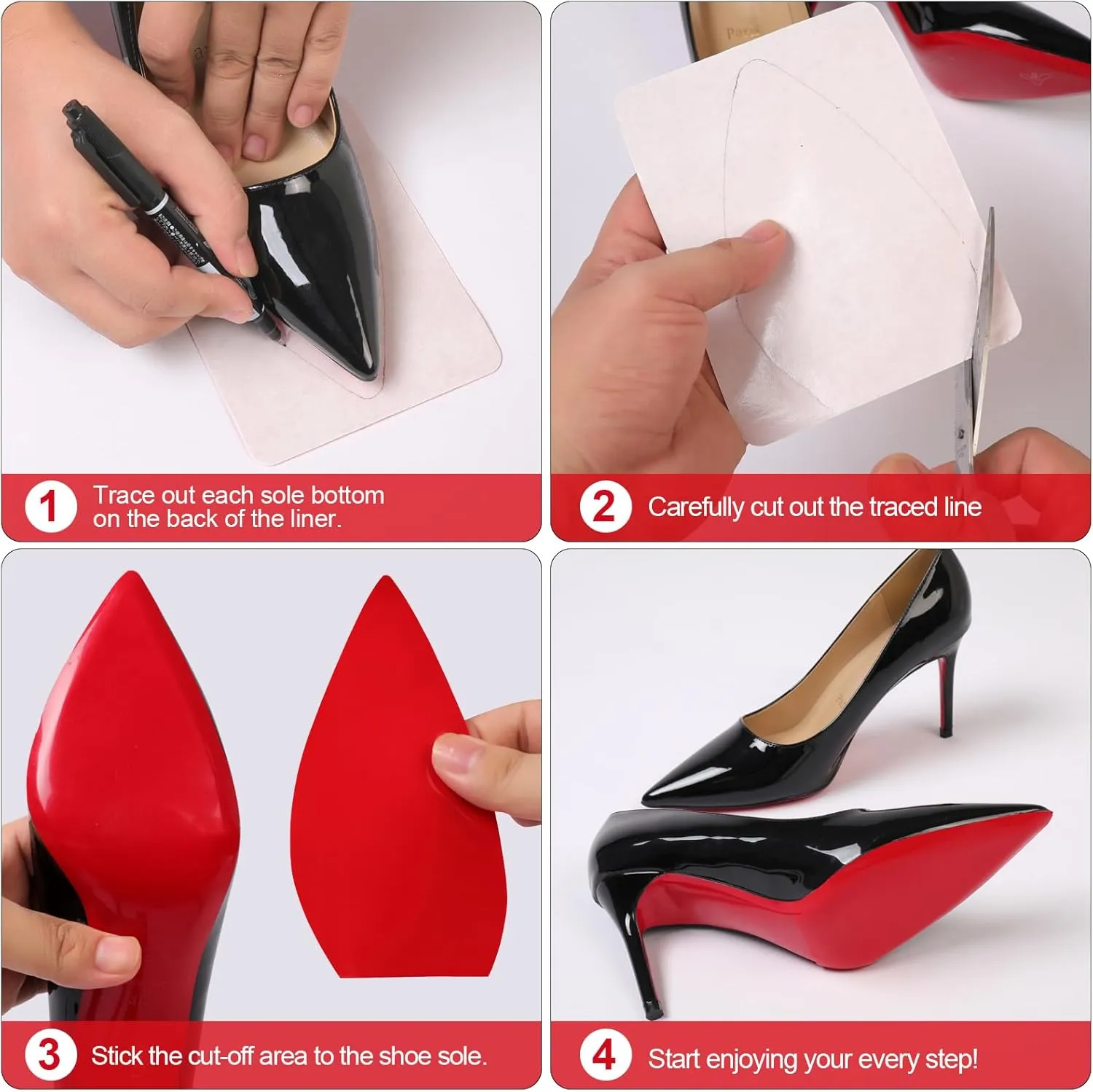 Red Bottoms Shoe Sole Protector, 4 Pcs Self-Adhesive Shoe Bottom Protector for Christian Louboutin High Heels, Shoe Sole Protector Replacement for Louboutin Shoes