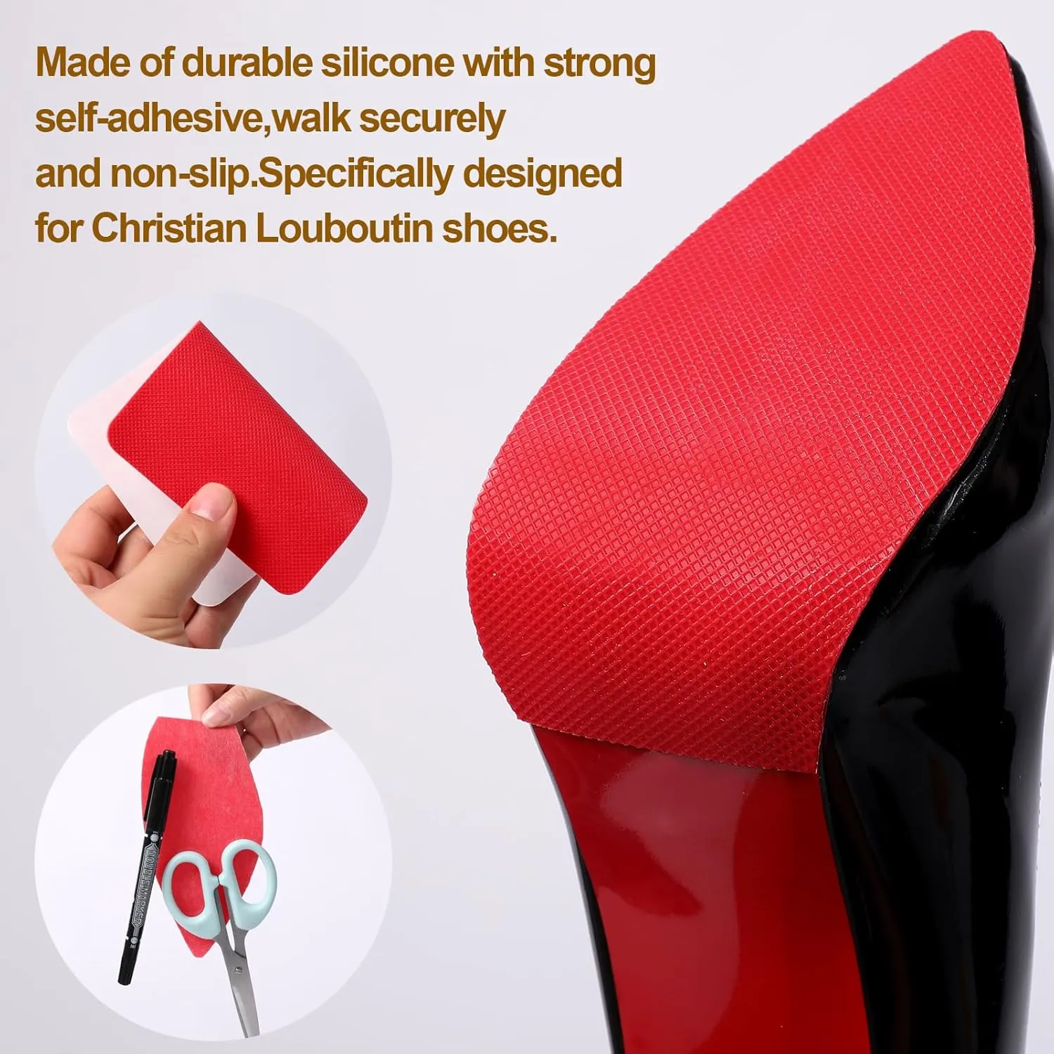 Red Bottoms Sole Protector,Shoe Sole Protector for Christian Louboutin High Heels, Anti Slip Shoe Grips Pads Compatible with Louboutin Shoes -2 Pairs（6.0"×4.0",Red）