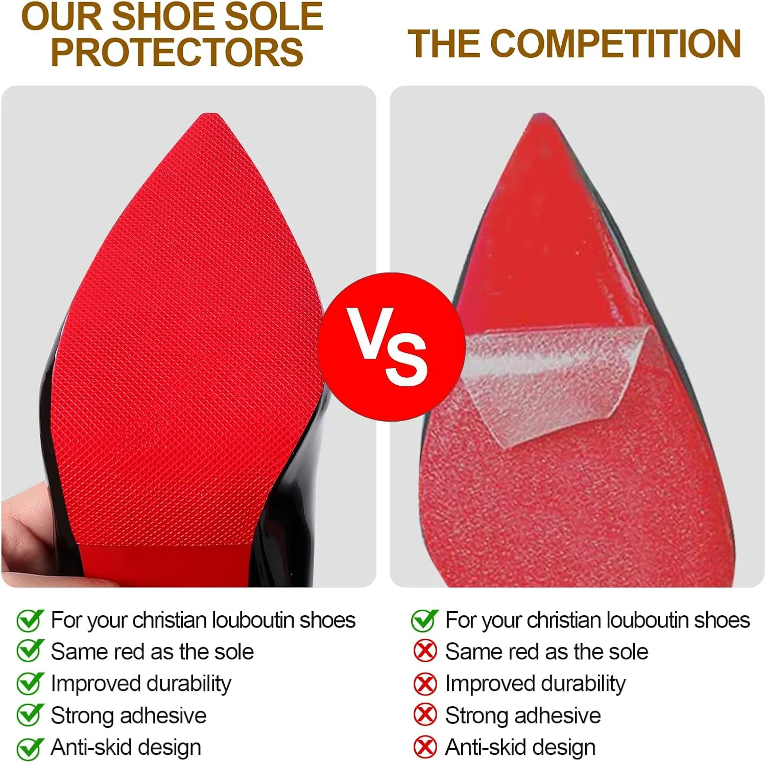 Red Bottoms Sole Protector,Shoe Sole Protector for Christian Louboutin High Heels, Anti Slip Shoe Grips Pads Compatible with Louboutin Shoes -2 Pairs（6.0"×4.0",Red）