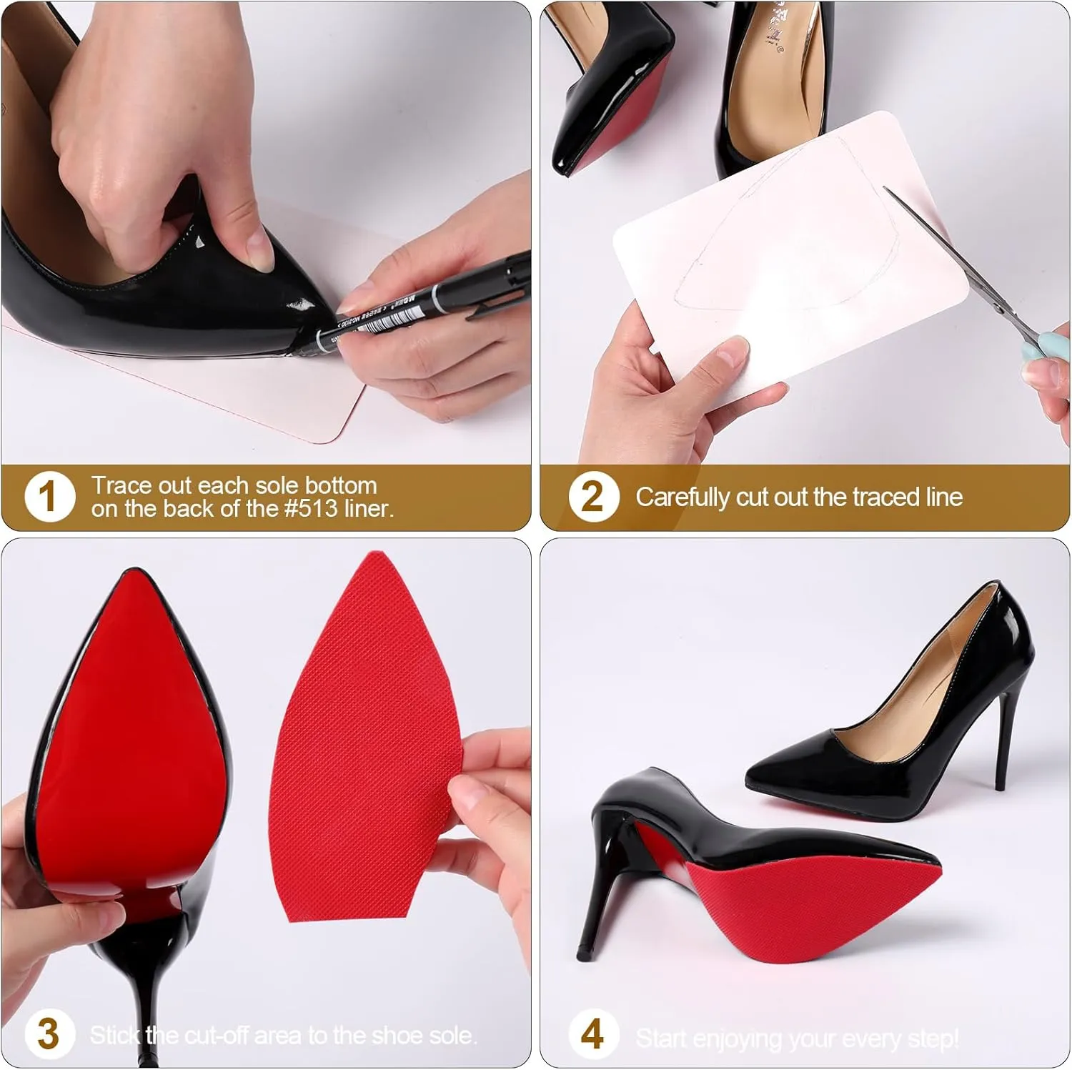 Red Bottoms Sole Protector,Shoe Sole Protector for Christian Louboutin High Heels, Anti Slip Shoe Grips Pads Compatible with Louboutin Shoes -2 Pairs（6.0"×4.0",Red）
