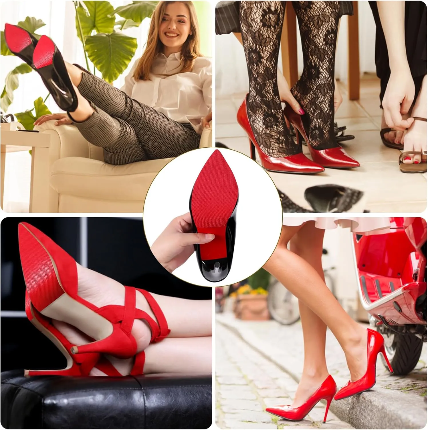 Red Bottoms Sole Protector,Shoe Sole Protector for Christian Louboutin High Heels, Anti Slip Shoe Grips Pads Compatible with Louboutin Shoes -2 Pairs（6.0"×4.0",Red）
