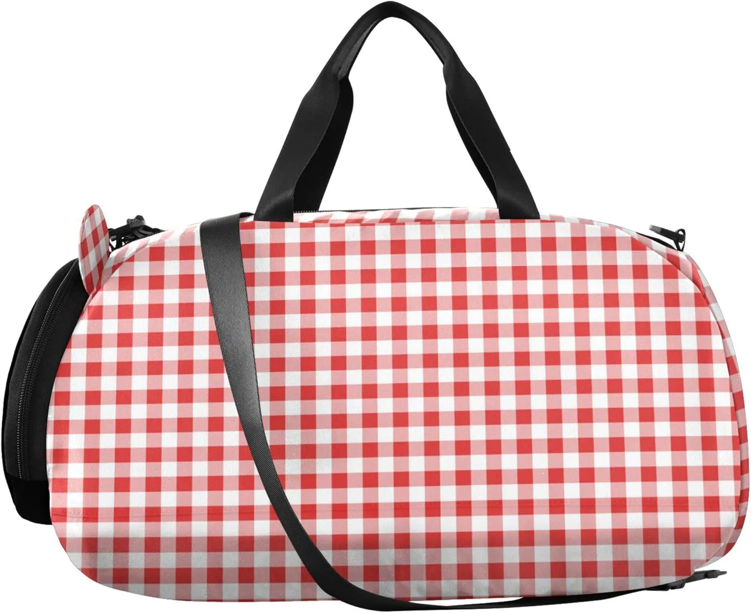 Red Plaid Kids Cute Gym Bag with Shoes Compartment Lightweight Sport Gym Tote Bags for Travel, Sports, Duffel, Weekender