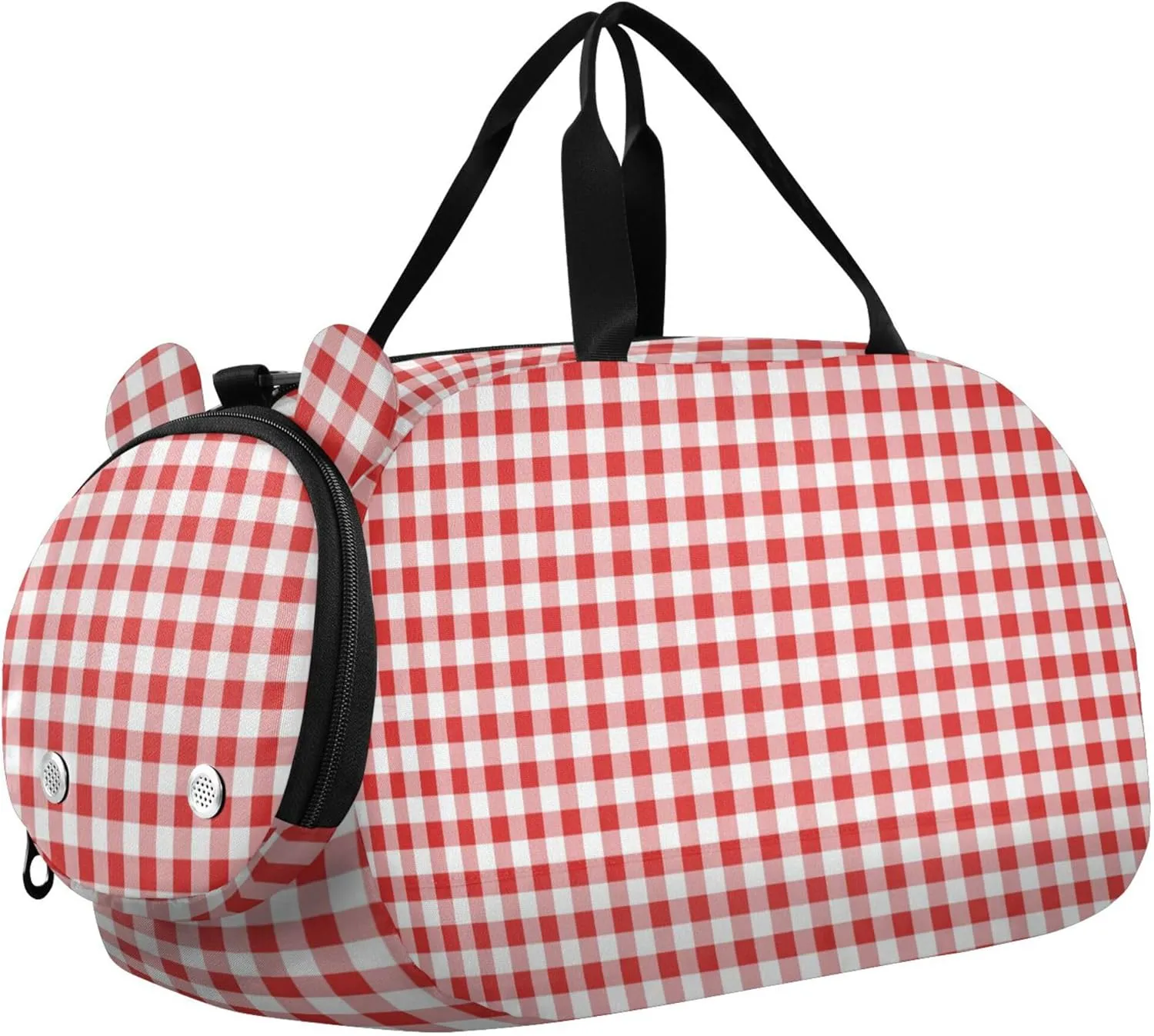 Red Plaid Kids Cute Gym Bag with Shoes Compartment Lightweight Sport Gym Tote Bags for Travel, Sports, Duffel, Weekender