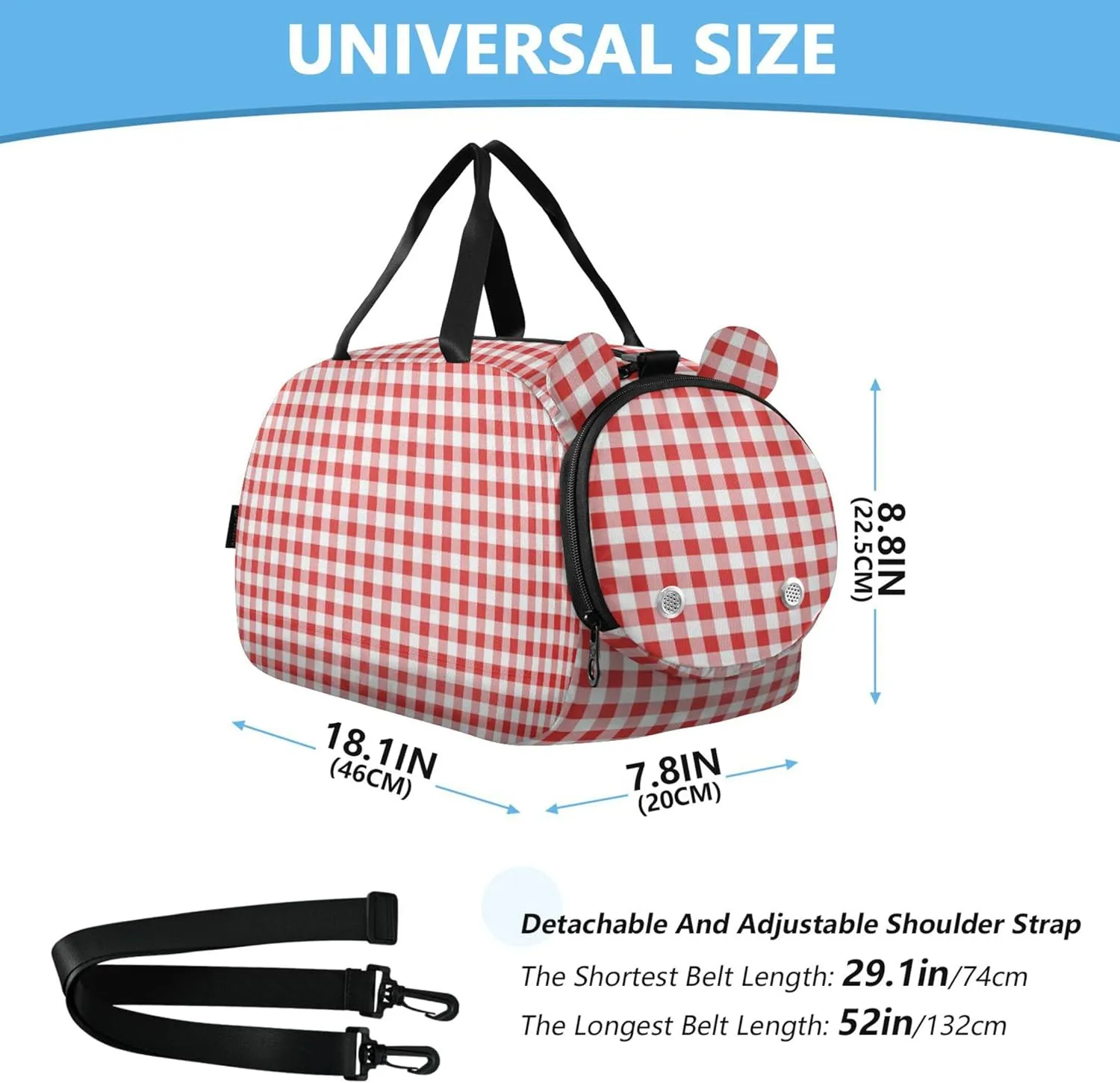 Red Plaid Kids Cute Gym Bag with Shoes Compartment Lightweight Sport Gym Tote Bags for Travel, Sports, Duffel, Weekender