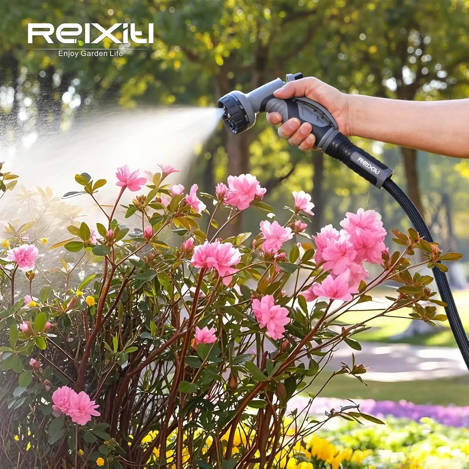 Relxitl Garden Hose, Flexible Water Hose, Ultra Lightweight Non-Expanding hose with 10 Function Sprayer, Leak proof, Pressure Resistant for Yard, Outdoor (Black, 50FT)