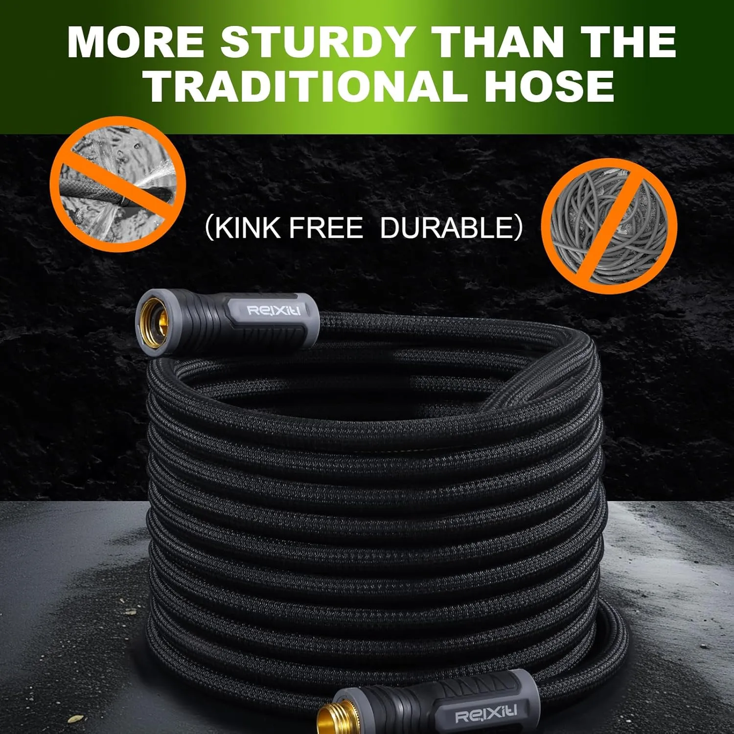 Relxitl Garden Hose, Flexible Water Hose, Ultra Lightweight Non-Expanding hose with 10 Function Sprayer, Leak proof, Pressure Resistant for Yard, Outdoor (Black, 50FT)
