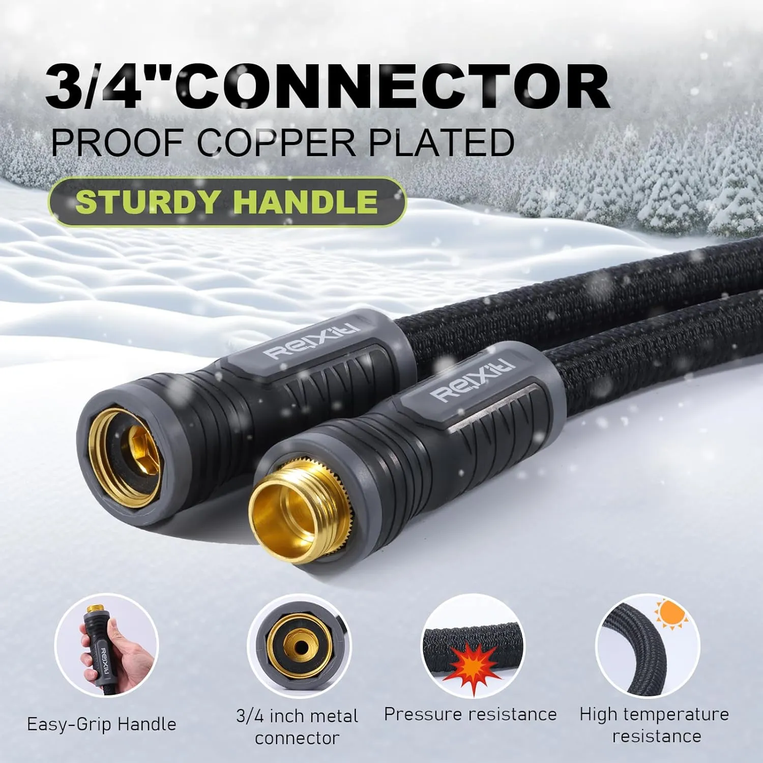 Relxitl Garden Hose, Flexible Water Hose, Ultra Lightweight Non-Expanding hose with 10 Function Sprayer, Leak proof, Pressure Resistant for Yard, Outdoor (Black, 50FT)