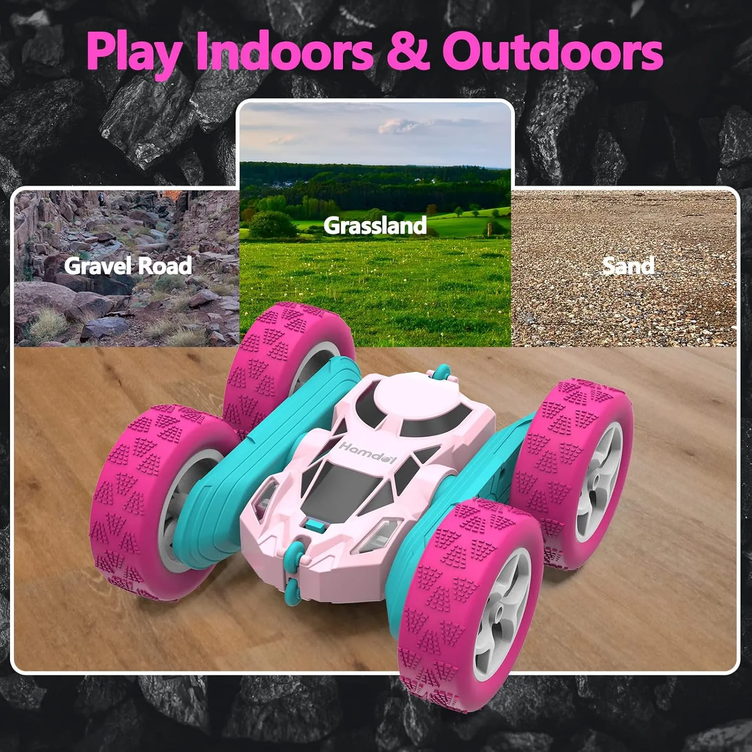 Remote Control Car for Girls Pink RC Car Double Sided 360°Flip Stunt Car with Headlights, Girl Princess Toys Rechargeable Toy Car for 6-7 6-8 9 10-12 Year Old Girls Birthday