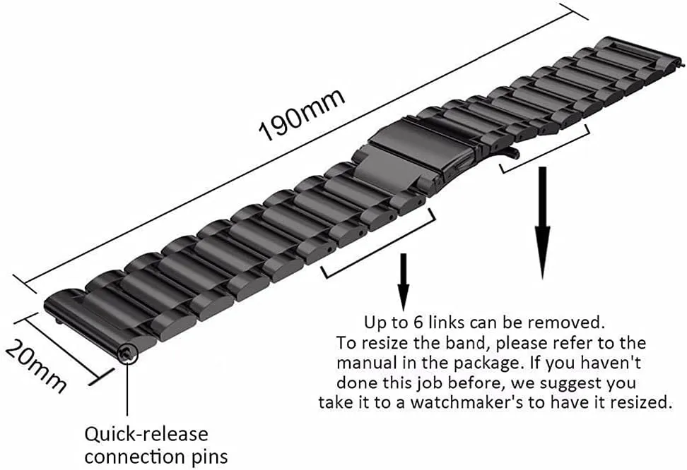 Replacement Watch-Band 20mm Stainless Steel Strap Bracelet Watch Wriststrap(D)