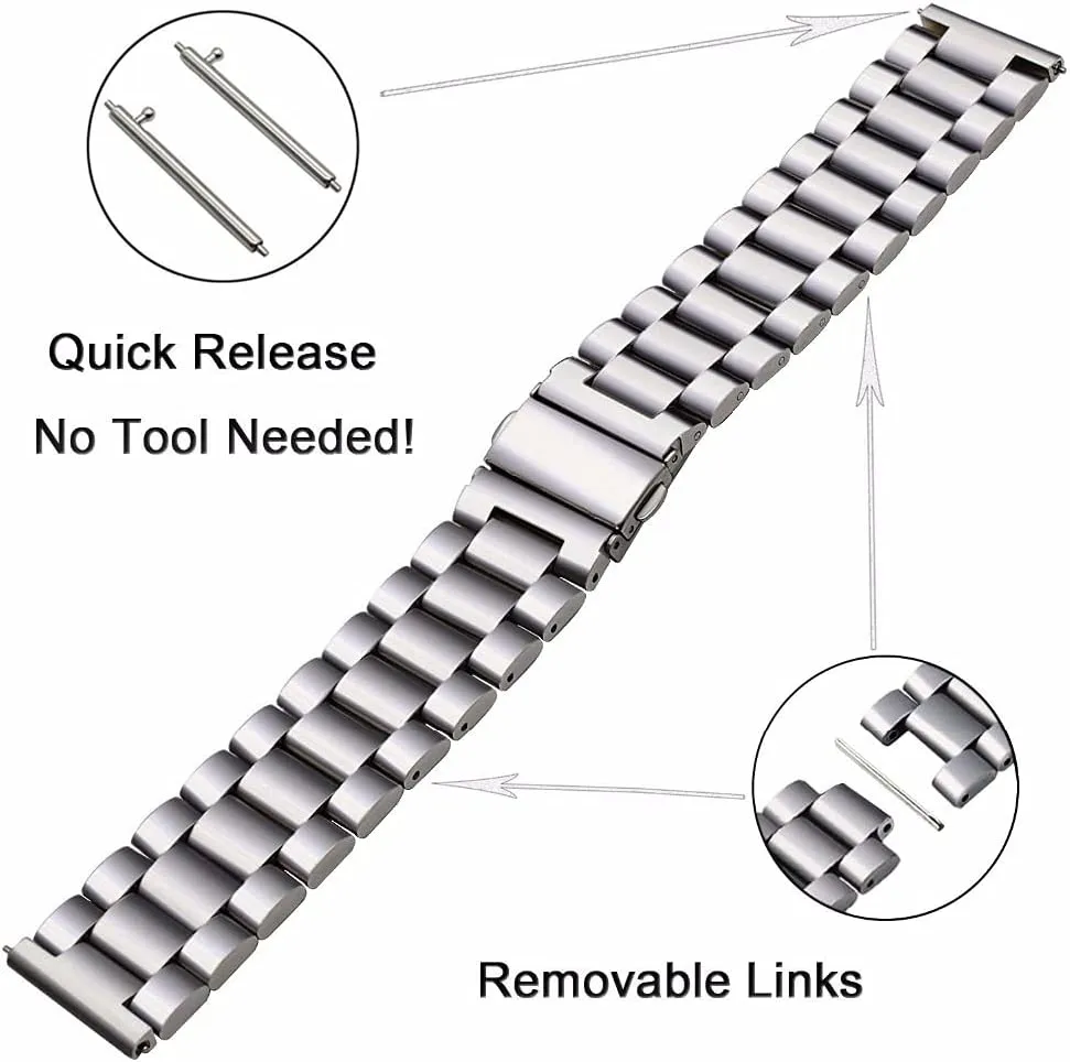 Replacement Watch-Band 20mm Stainless Steel Strap Bracelet Watch Wriststrap(D)
