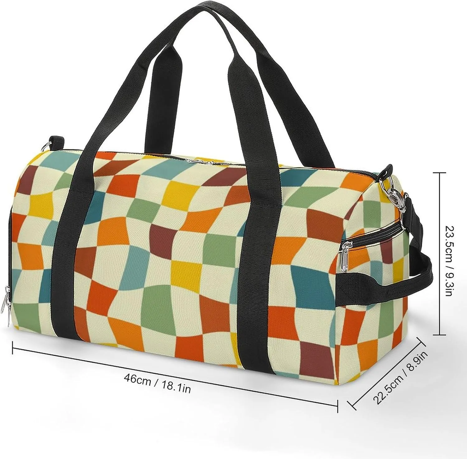 Retro 70s Chessboard Fitness Large Gym Bag for Unisex with Shoe Compartment & Wet Pocket