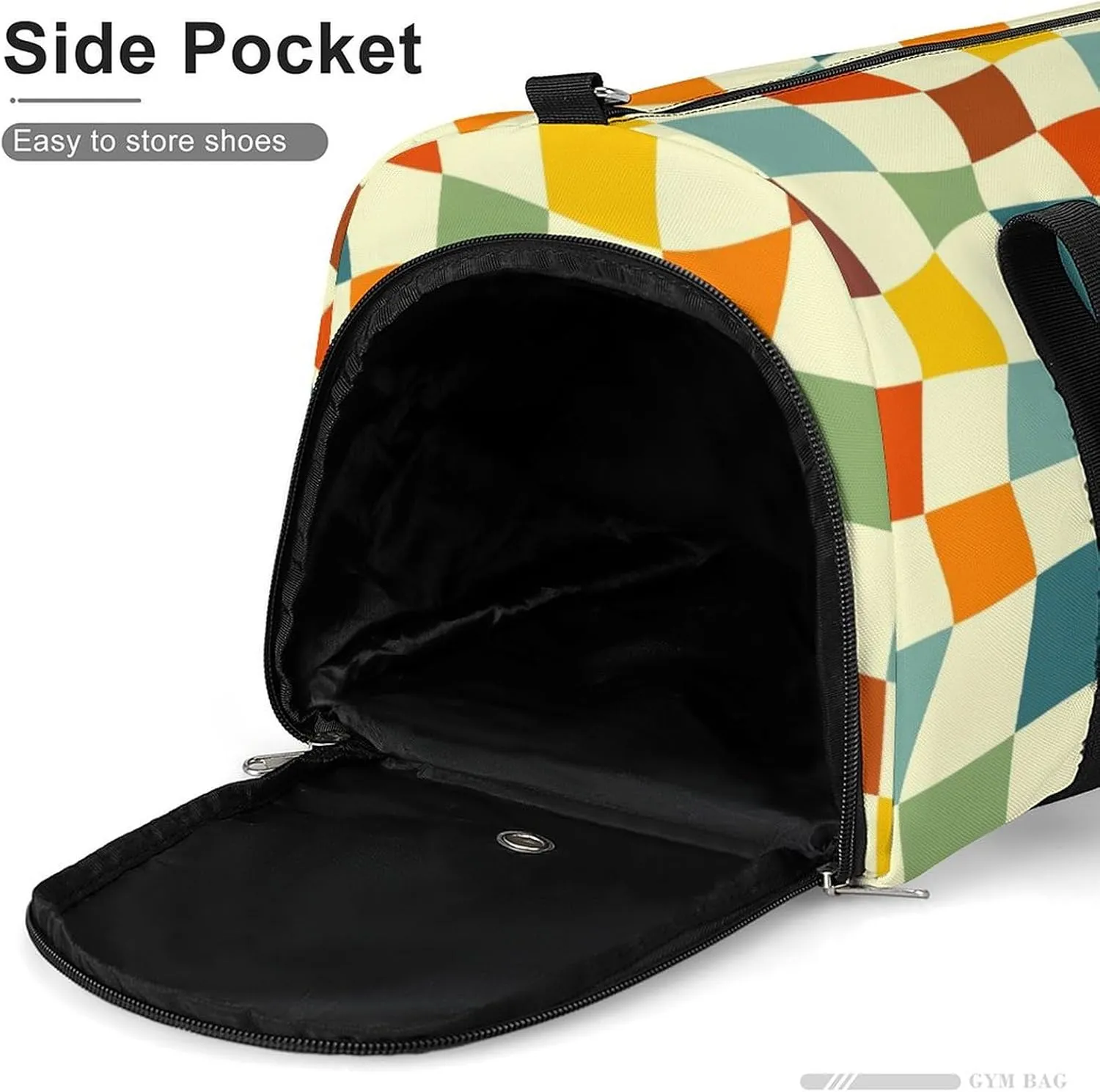 Retro 70s Chessboard Fitness Large Gym Bag for Unisex with Shoe Compartment & Wet Pocket