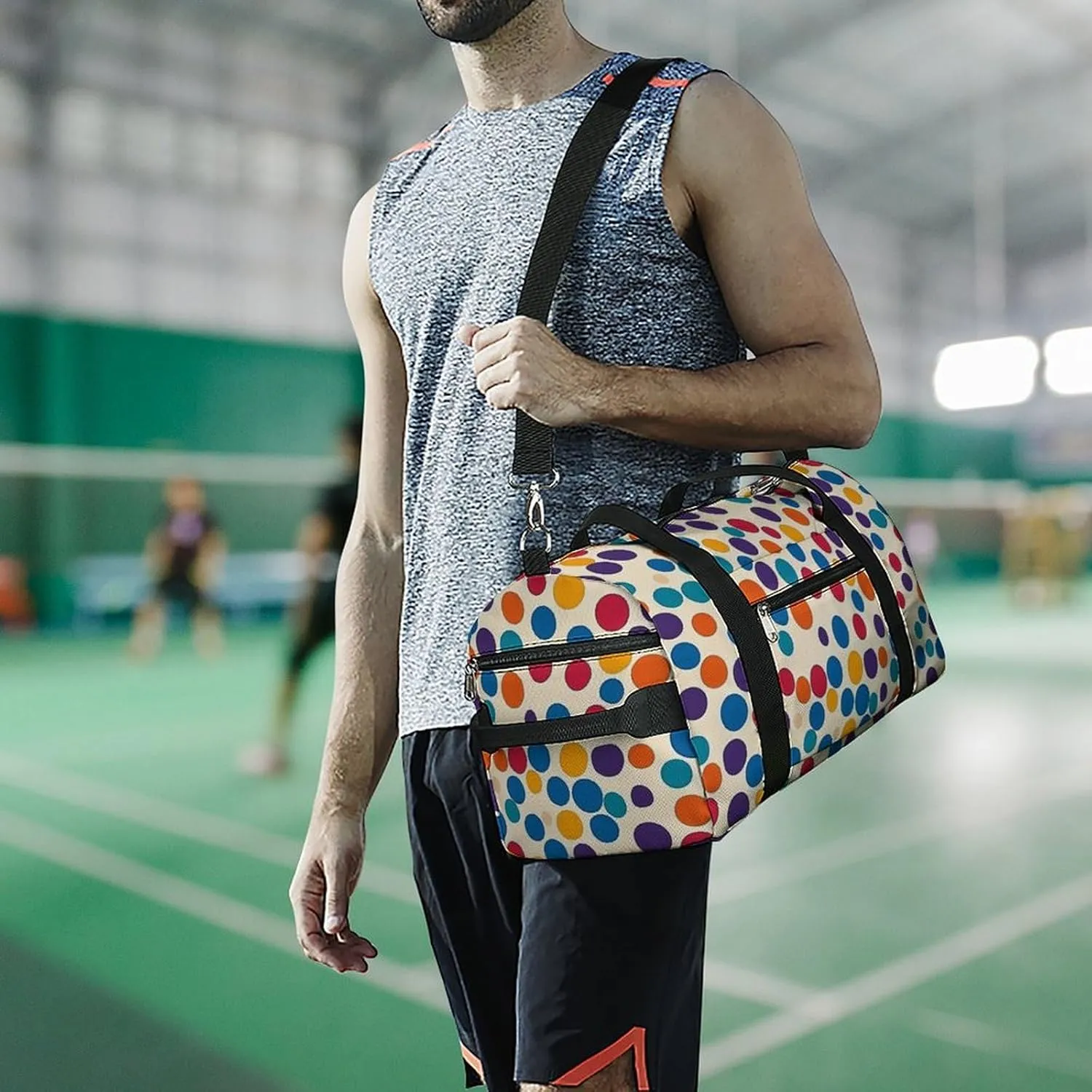 Retro Colorful Polka Dot Fitness Large Gym Bag for Unisex with Shoe Compartment & Wet Pocket
