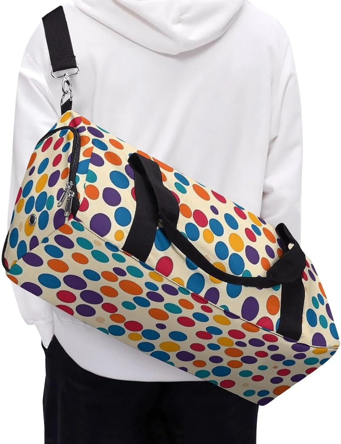 Retro Colorful Polka Dot Fitness Large Gym Bag for Unisex with Shoe Compartment & Wet Pocket
