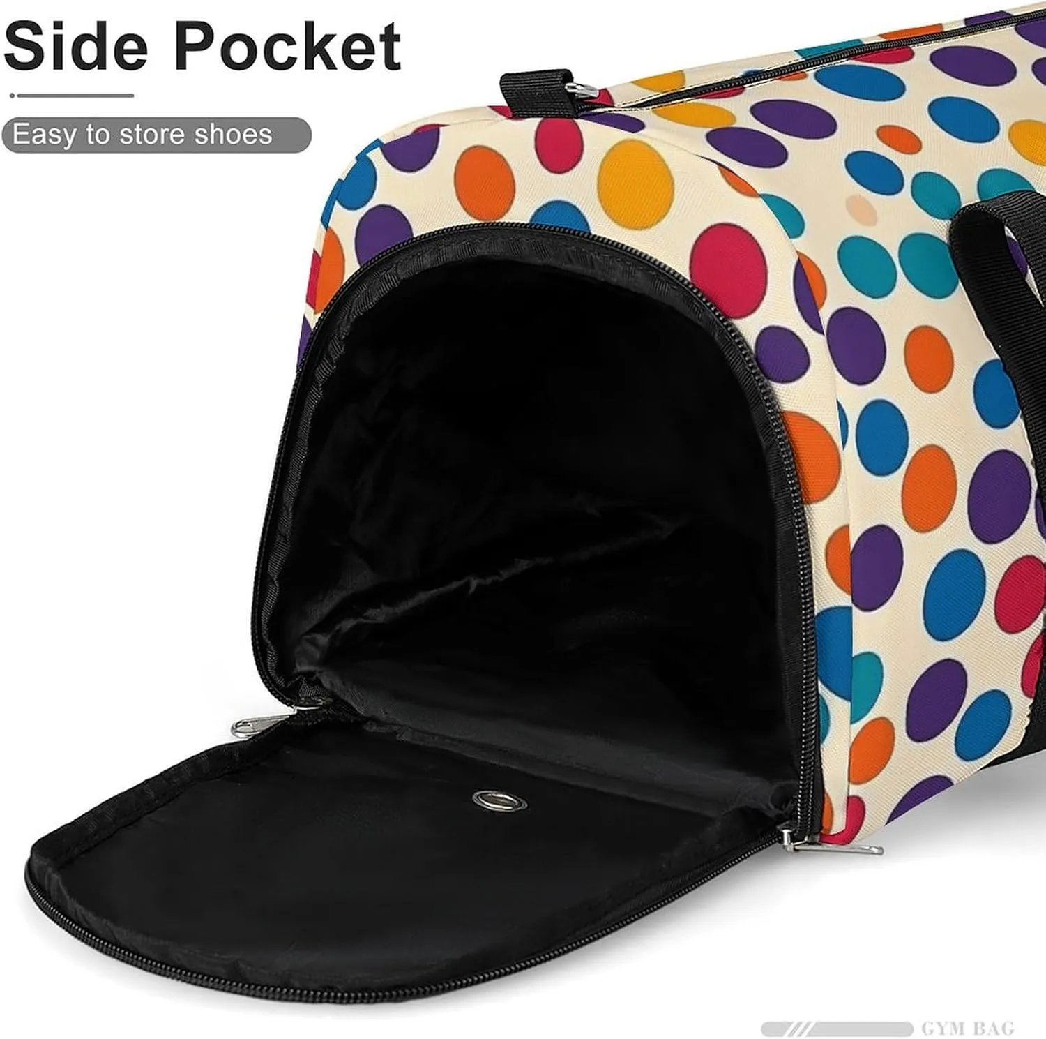 Retro Colorful Polka Dot Fitness Large Gym Bag for Unisex with Shoe Compartment & Wet Pocket