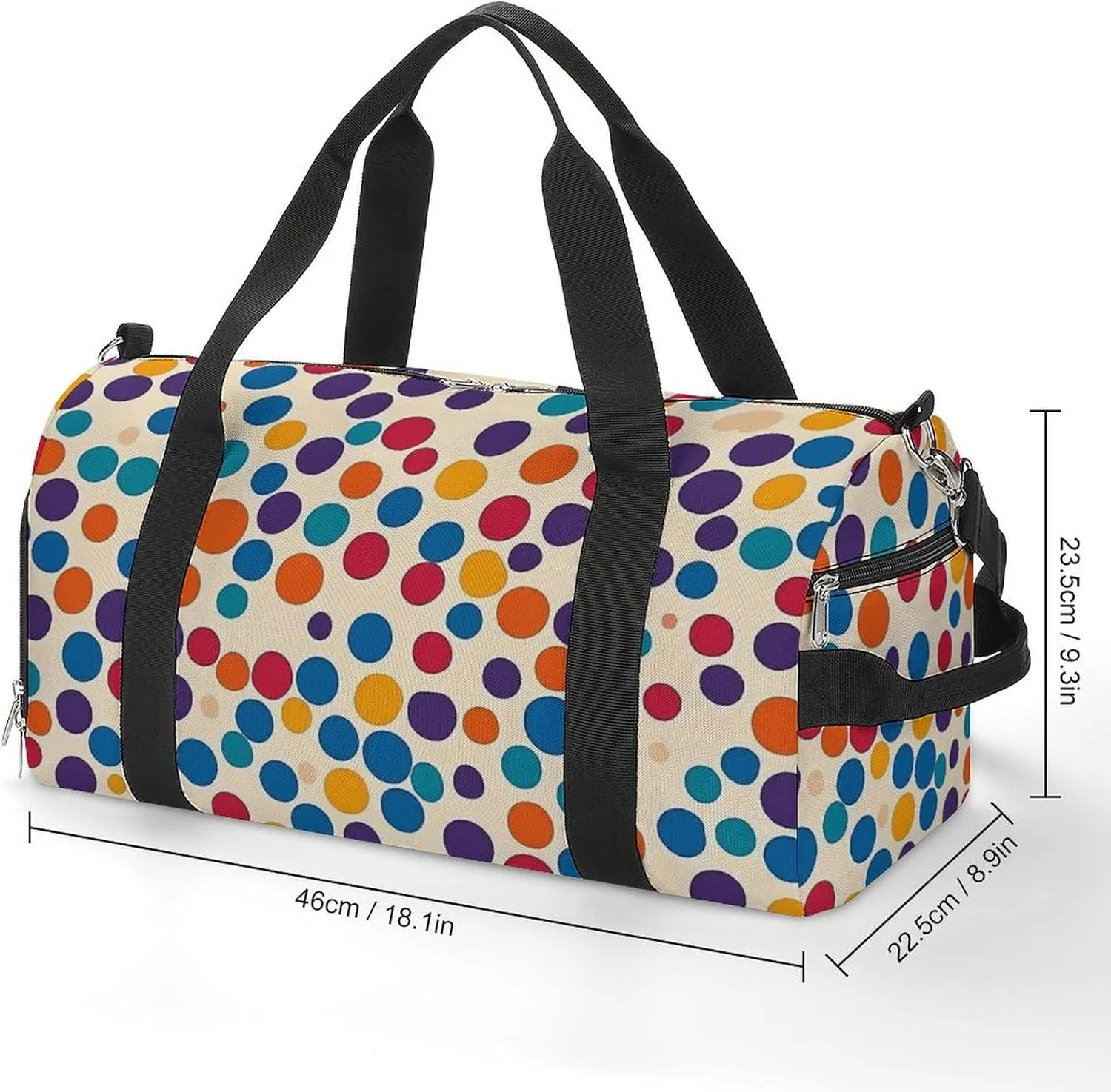 Retro Colorful Polka Dot Fitness Large Gym Bag for Unisex with Shoe Compartment & Wet Pocket