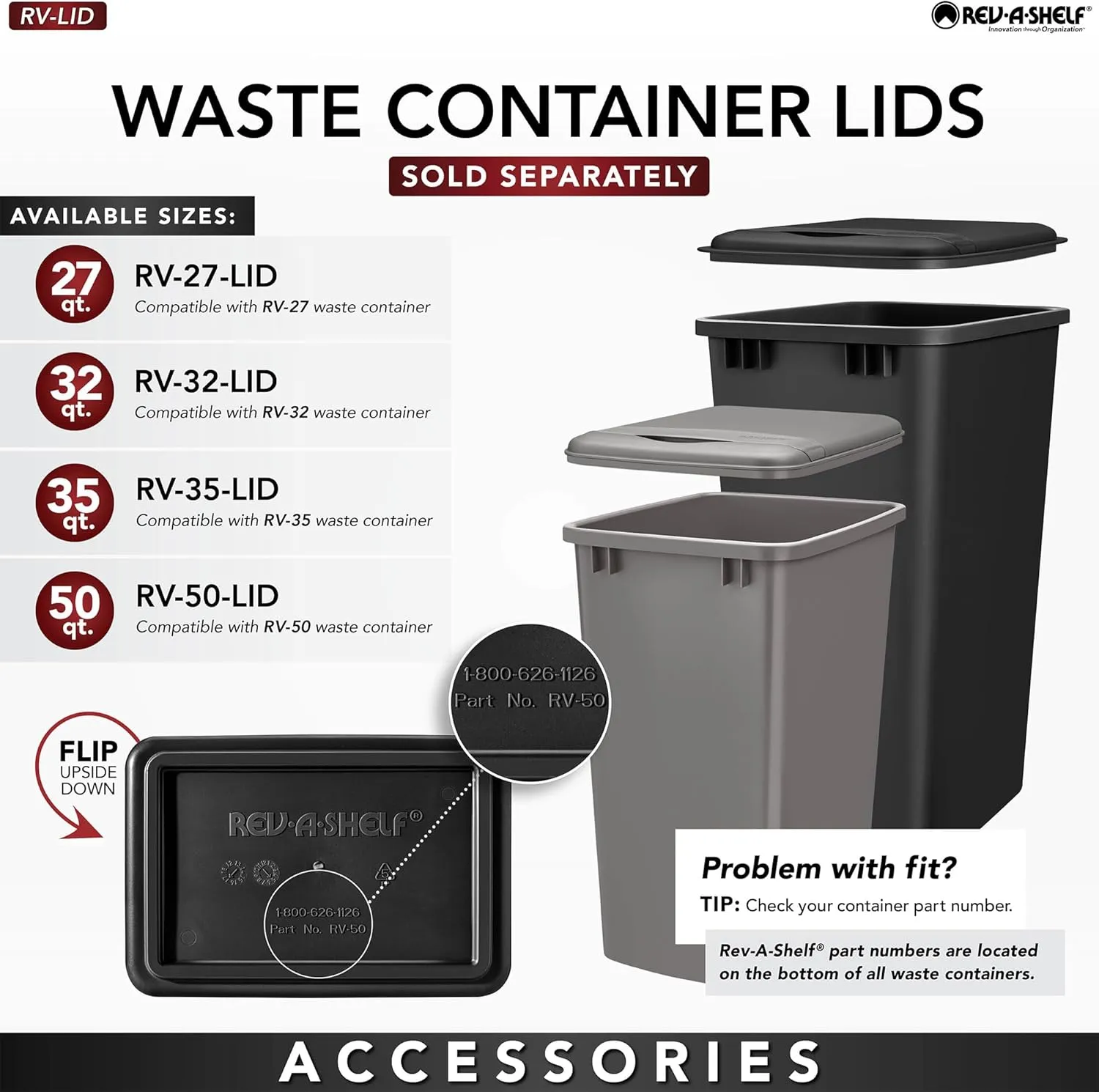 Rev-A-Shelf Double 50 Quart Pull Out Trash Can for Base Kitchen Cabinets, Storage Garage Bin on Wire Basket with Soft Close, Silver, 5149-2150DM-217