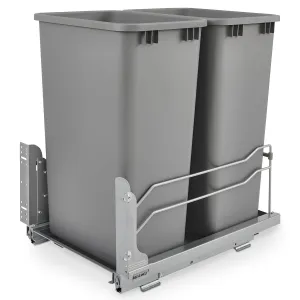 Rev-A-Shelf Double Pullout Trash Cans for Full Height Kitchen Cabinets 50 Quart 12.5 Gallon with Soft-Close Slides, Metallic Silver, 53WC-2150SCDM-217