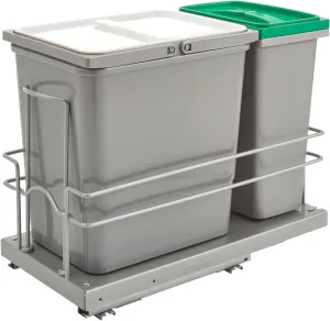 Rev-A-Shelf Undermount Pullout 15 Qt Trash Can & 8 Qt Recycle Bin w/Soft-Close Slides, Reduced Depth & Reduced Height, 5SBWC-815S-1