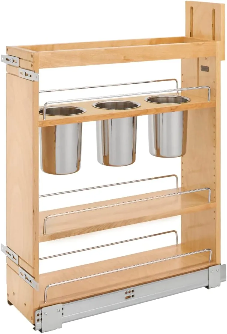Rev-A-Shelf Wood Base Cabinet Utility Pull Out Organizer w/Soft Close, Natural Maple