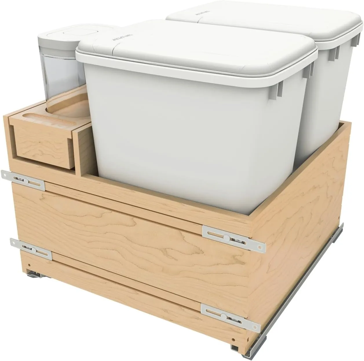 Rev-A-Shelf Wood Bottom Mount Pullout Waste Container with OXO and Storage w/Soft-Close