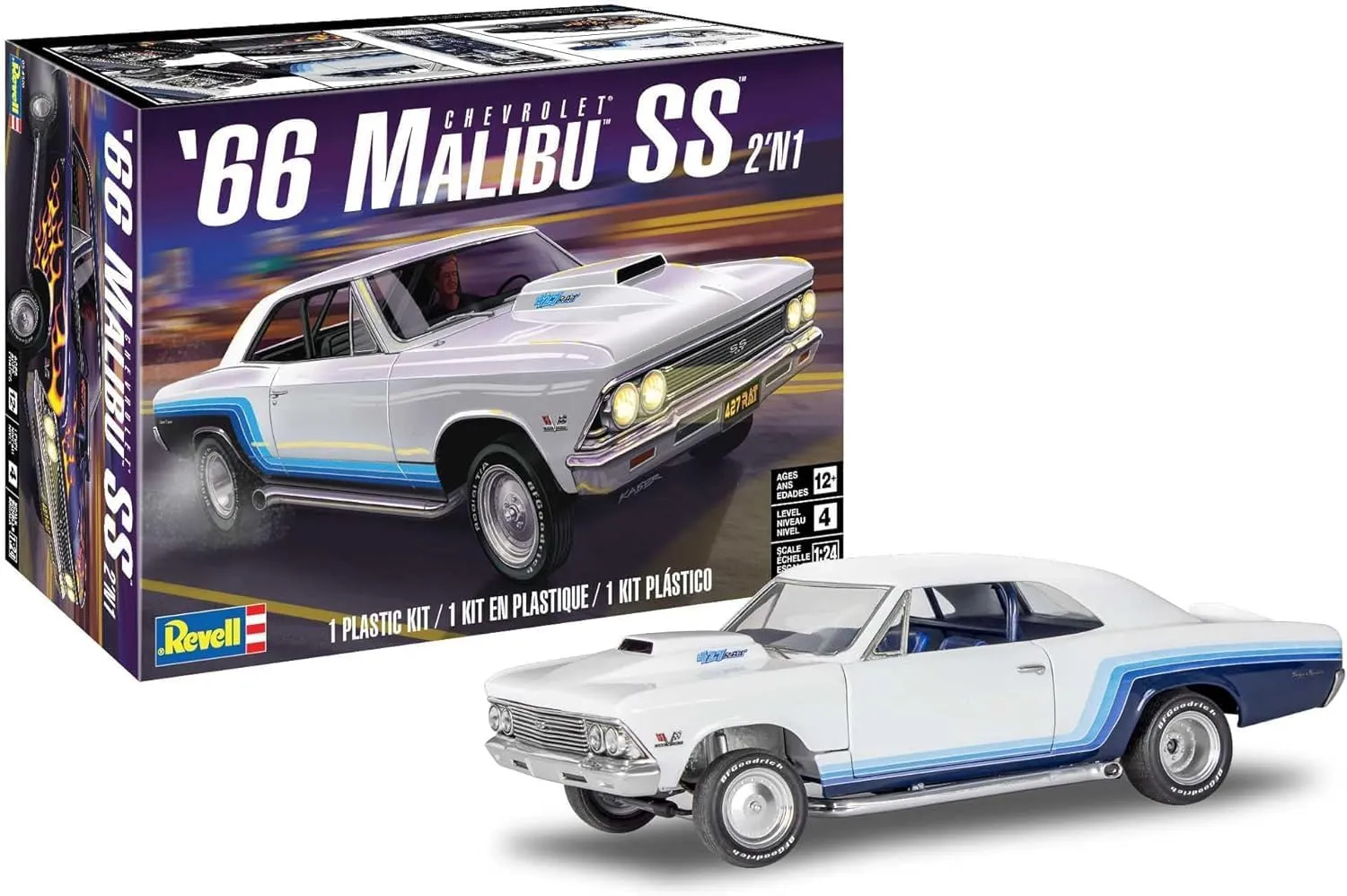 Revell 85-4520 1966 Chevy Malibu SS 2N1 Model Car Kit 1:24 Scale 92-Piece Skill Level 4 Plastic Model Building Kit,Black