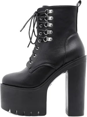 Roimaash Stylish Platform Ankle Boots Chunky Heels Goth Booties