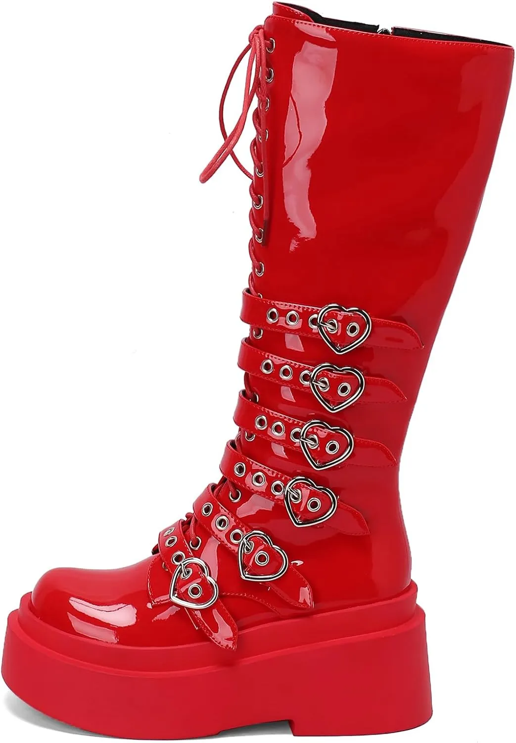 Roimaash Stylish Platform Gothic Boots Mid High Latex Punk Boots