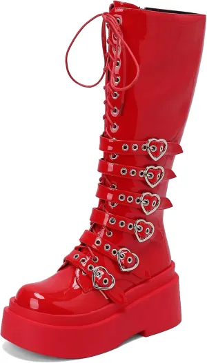 Roimaash Stylish Platform Gothic Boots Mid High Latex Punk Boots