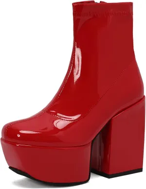 Roimaash Stylish Stretchy Gothic Boots Platform for Women Ankle High Boots