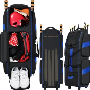 Rolling Baseball Catchers Bag with Wheels, Large Capacity Catcher Bag with Multi-pocket and Separate Shoe Compartment for Baseball Gear, Lacrosse Equipment, Softball Accessories