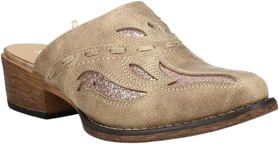ROPER Womens Beth Glittered Tooled-Inlay Mule Clogs Casual - Beige