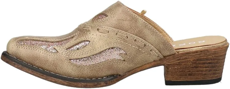 ROPER Womens Beth Glittered Tooled-Inlay Mule Clogs Casual - Beige