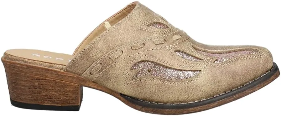 ROPER Womens Beth Glittered Tooled-Inlay Mule Clogs Casual - Beige