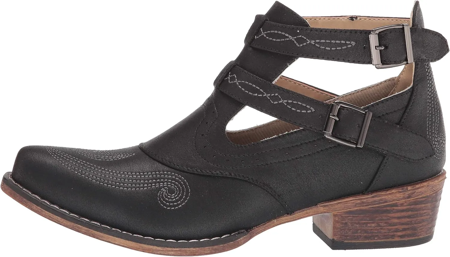 ROPER Womens Willa Embroidery Snip Toe Casual Boots Ankle Low Heel 1-2" - Brown