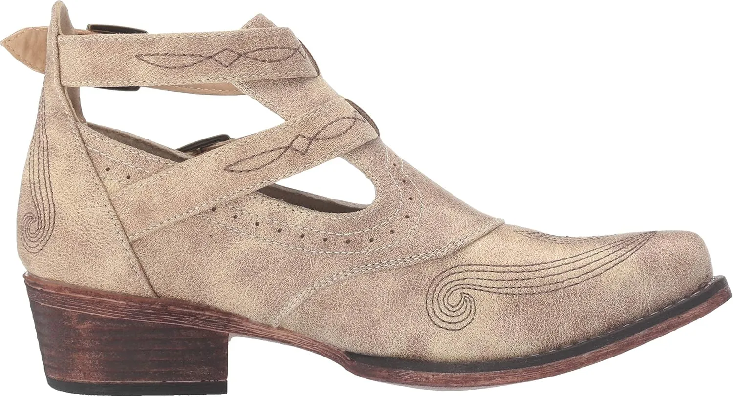 ROPER Womens Willa Embroidery Snip Toe Casual Boots Ankle Low Heel 1-2" - Brown