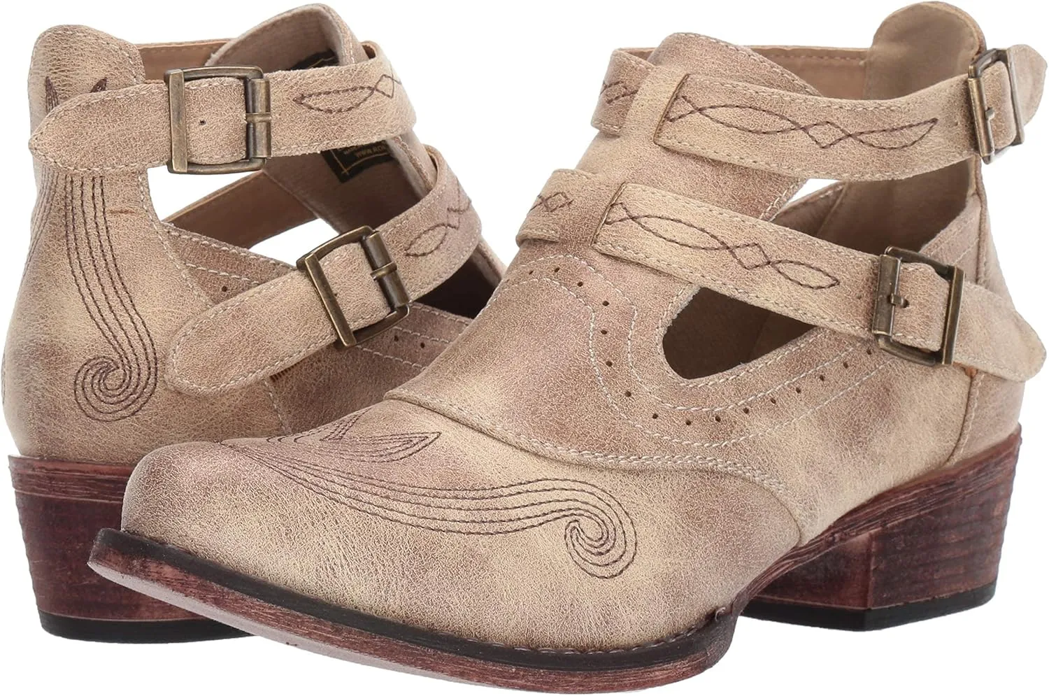 ROPER Womens Willa Embroidery Snip Toe Casual Boots Ankle Low Heel 1-2" - Brown