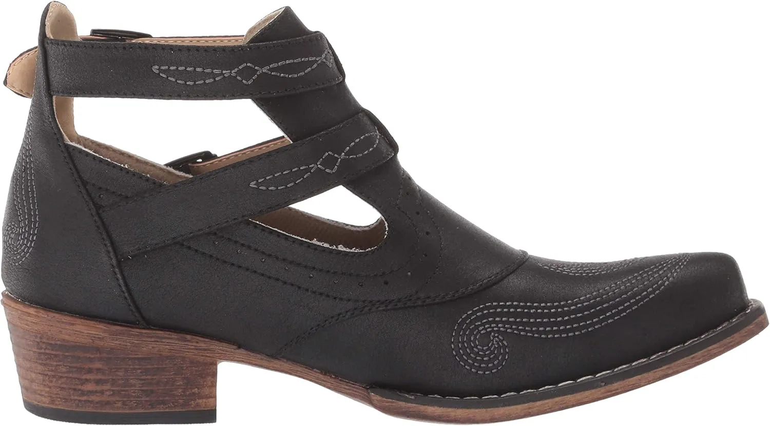 ROPER Womens Willa Embroidery Snip Toe Casual Boots Ankle Low Heel 1-2" - Brown