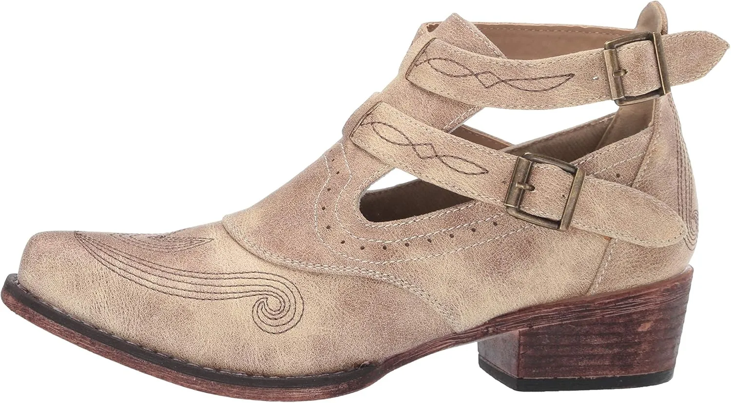 ROPER Womens Willa Embroidery Snip Toe Casual Boots Ankle Low Heel 1-2" - Brown