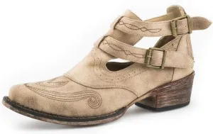 ROPER Womens Willa Embroidery Snip Toe Casual Boots Ankle Low Heel 1-2" - Brown