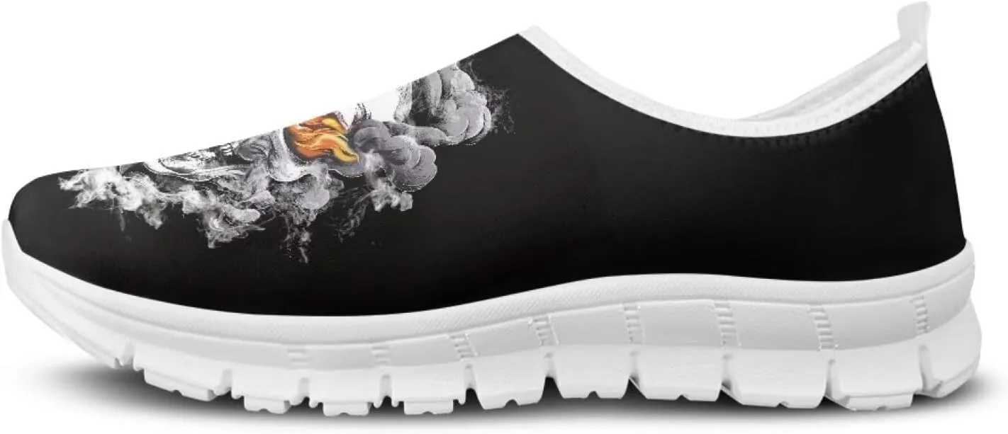 Rose Skull Print Women's Loafers Slip On Slip Shoe Casual Walking Shoes Non Slip Work Shoes Mesh Athletic Sneakers