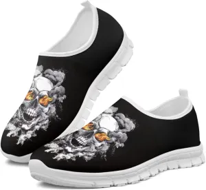 Rose Skull Print Women's Loafers Slip On Slip Shoe Casual Walking Shoes Non Slip Work Shoes Mesh Athletic Sneakers