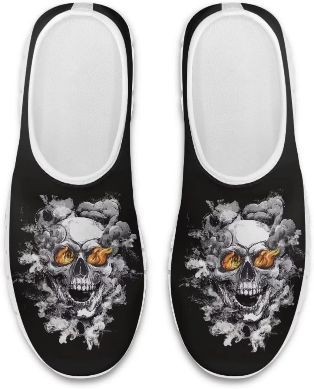 Rose Skull Print Women's Loafers Slip On Slip Shoe Casual Walking Shoes Non Slip Work Shoes Mesh Athletic Sneakers