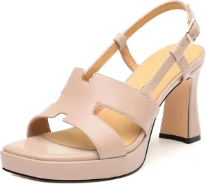 ROSERWISH Womens Platform Heeled Sandals, Open Square Toe Chunky Heels, Strappy Sandals for Women, Leather Insole Dress Shoes for Prom Weeding Bride Party 3.5"