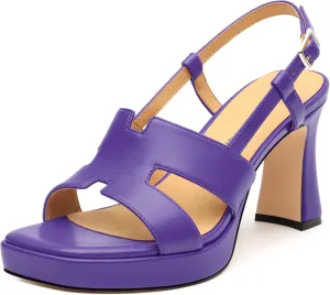 ROSERWISH Womens Platform Heeled Sandals, Open Square Toe Chunky Heels, Strappy Sandals for Women, Leather Insole Dress Shoes for Prom Weeding Bride Party 3.5"