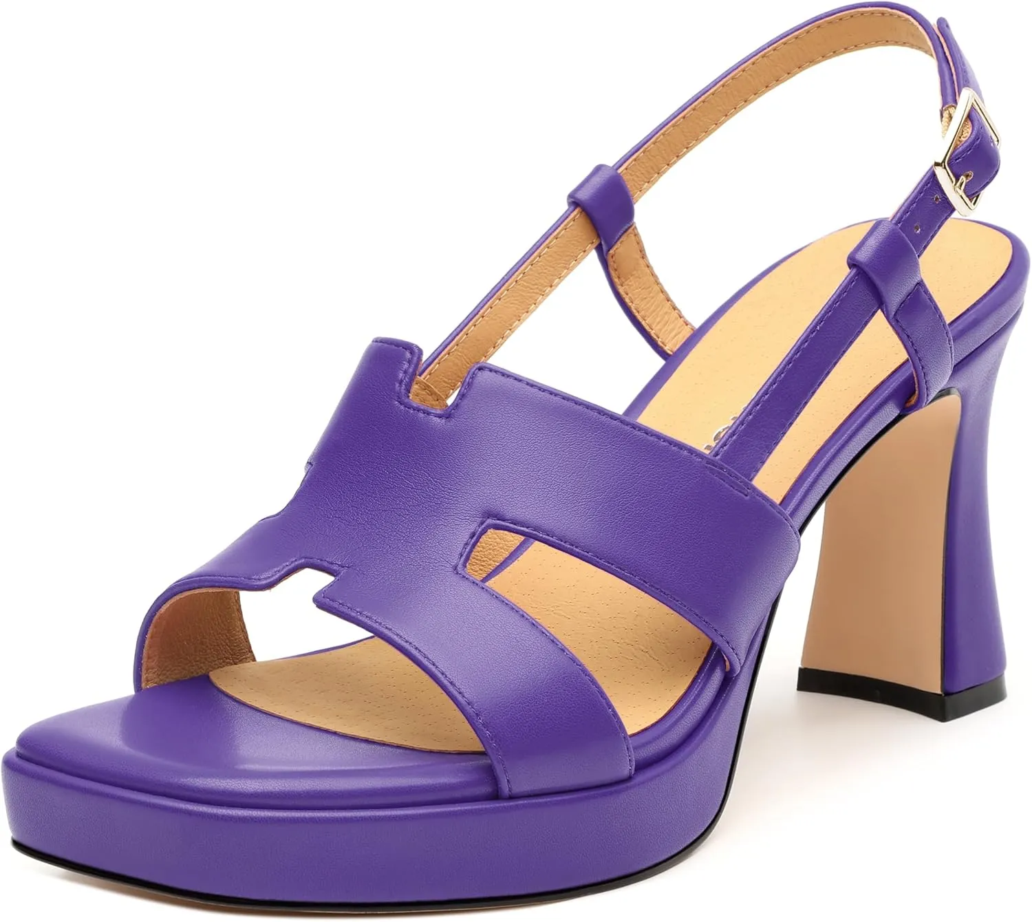 ROSERWISH Womens Platform Heeled Sandals, Open Square Toe Chunky Heels, Strappy Sandals for Women, Leather Insole Dress Shoes for Prom Weeding Bride Party 3.5"