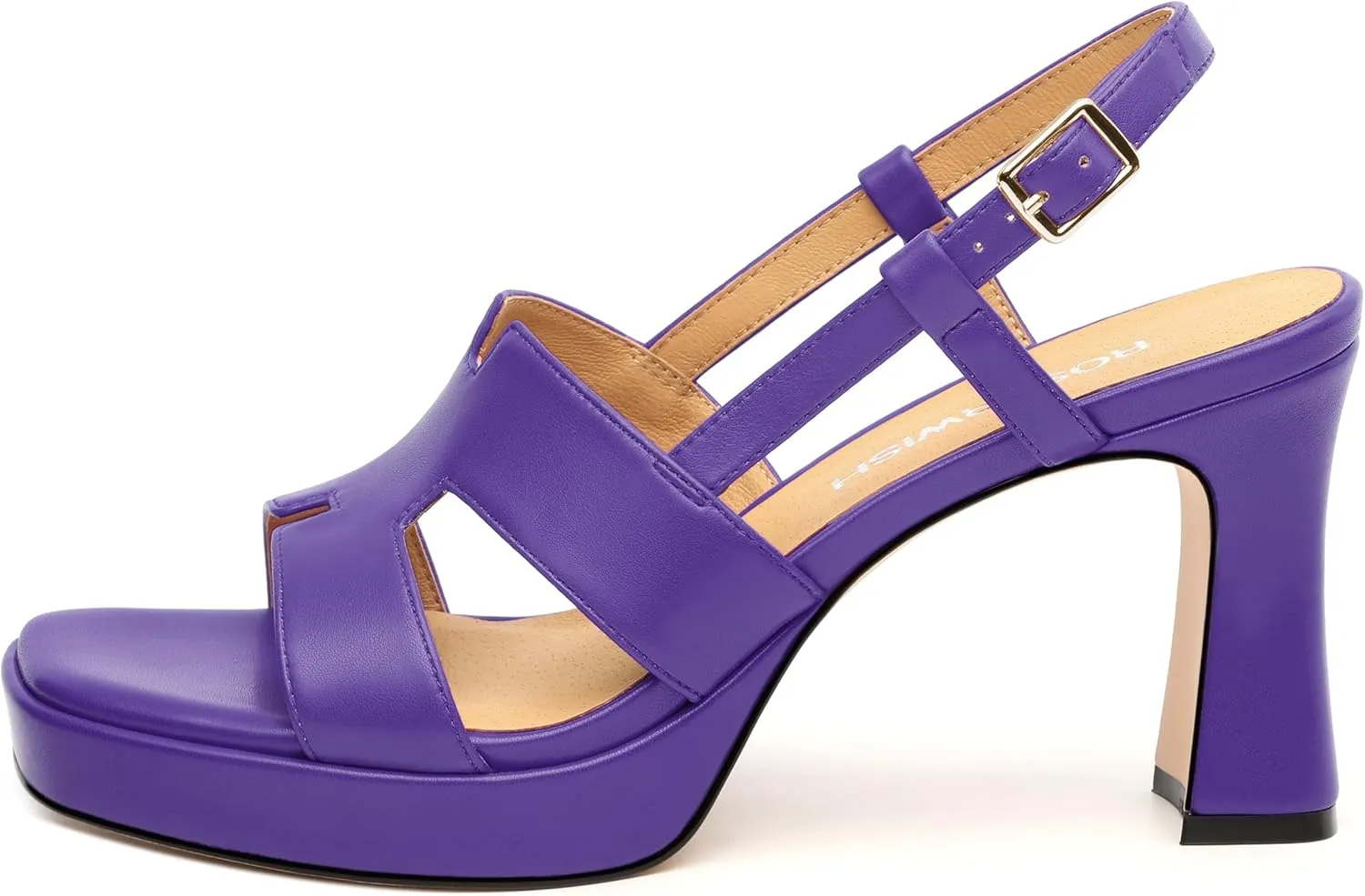 ROSERWISH Womens Platform Heeled Sandals, Open Square Toe Chunky Heels, Strappy Sandals for Women, Leather Insole Dress Shoes for Prom Weeding Bride Party 3.5"